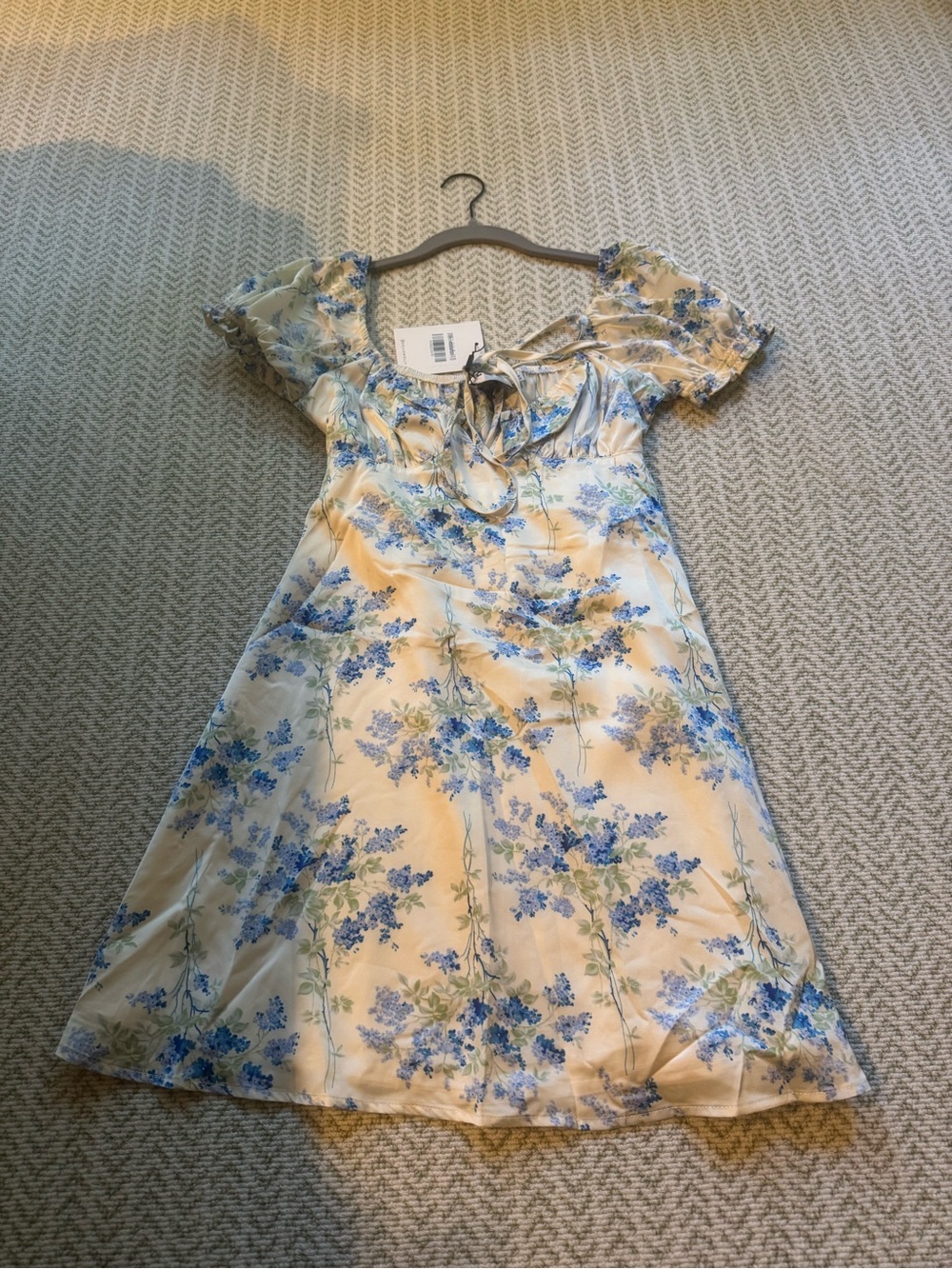 Hello Molly Yellow Mini Dress with Blue Floral Print